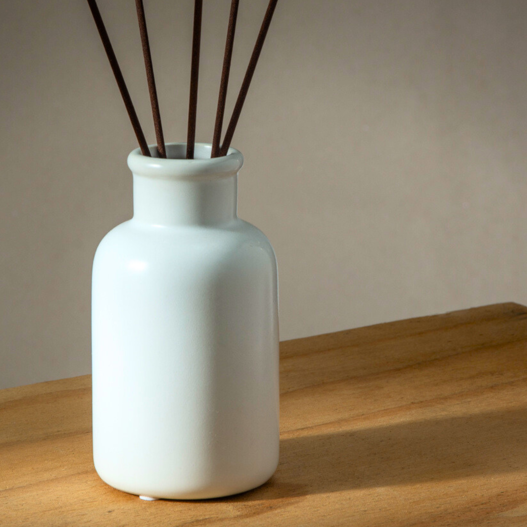 White ESSENTIAL collection reed diffuser โ Bathe. bath, body & candle co.